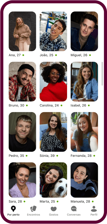A app do Badoo a mostrar uma grelha de perfis de mulheres
